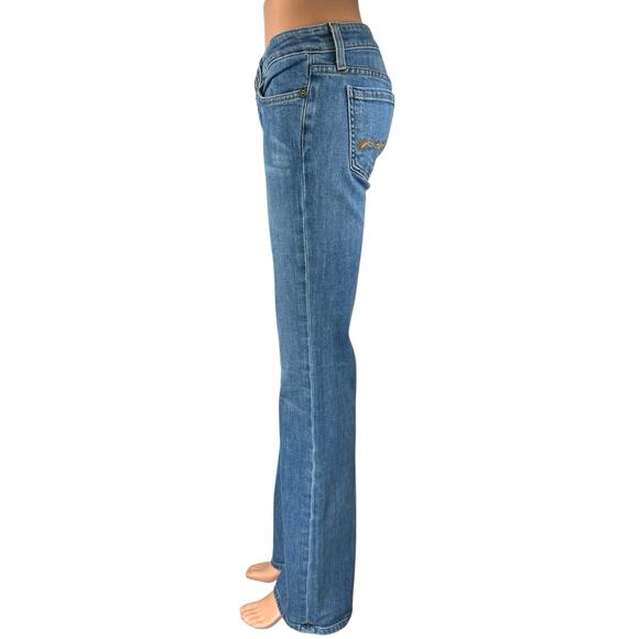 Immortality Women's Blue Dark Wash Low Rise Flared Bootcut Denim Jeans Size 28 - Picture 2 of 7